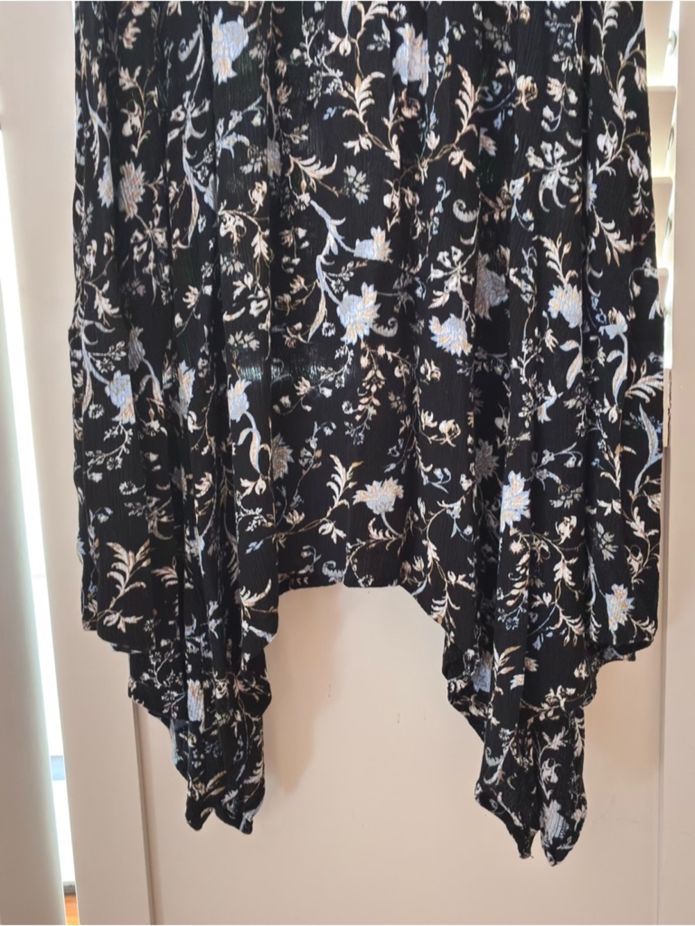 Knox Rose Black Floral Smocked Waist Handkerchief Hem Midi Dress Size L - Picture 6 of 11